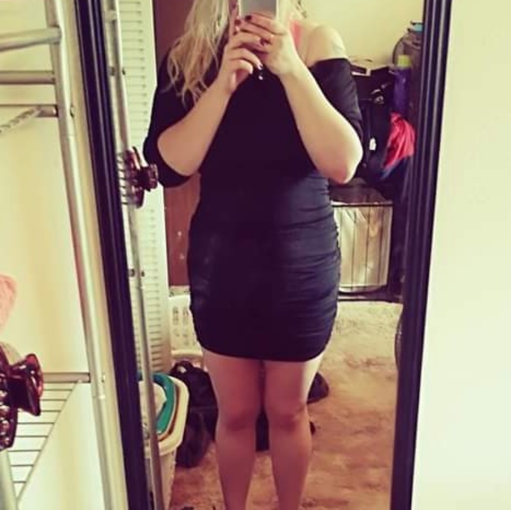 Got this very lovely off the shoulder black dress size large only wore one time